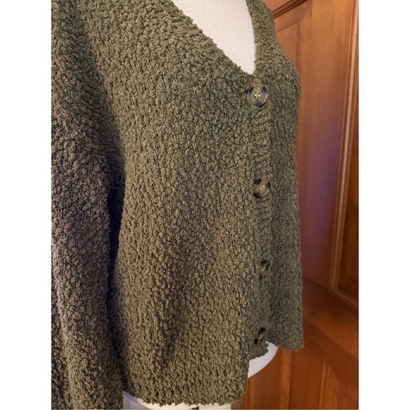 Social Standard Sanctuary Slouchy‎ Sweater Women M Green Chunky Teddy Cardigan - Picture 5 of 13